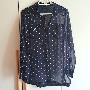 Banana Republic Navy Blue Sheer Polka Dot Button-Down Shirt